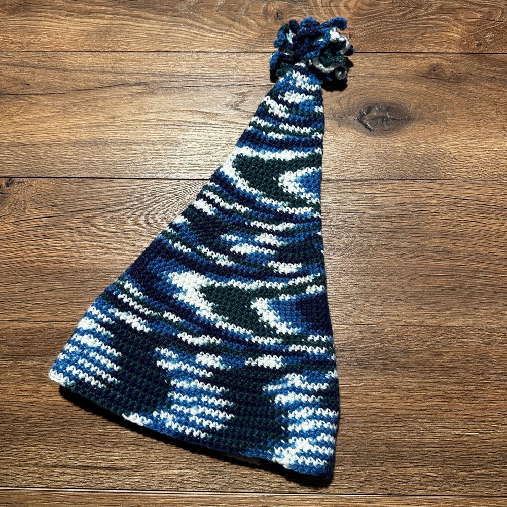 Unbranded Blue Green Variegated Crochet Pointed Beanie Hat Adult OSFM